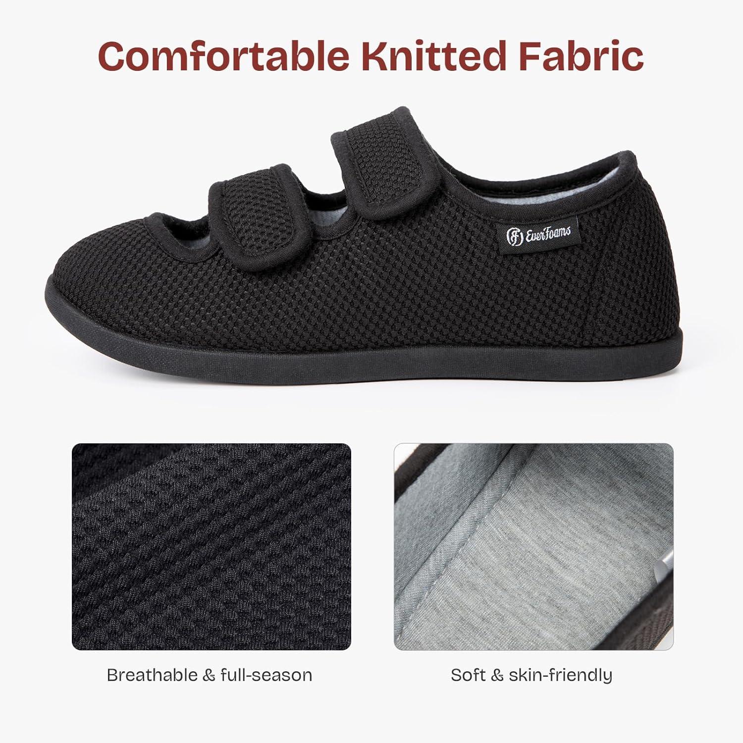 EverFoams Women’s Breathable Knitted Slippers Adjustable Hook and Loop Straps Indoor House Shoes for Diabetic Swollen Feet