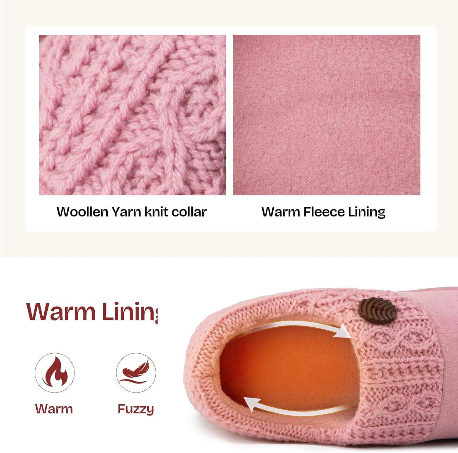 EverFoams Women’s Microsuede Slippers Warm Comfy Memory Foam Indoor House Shoes with Knit Collar(Pink)