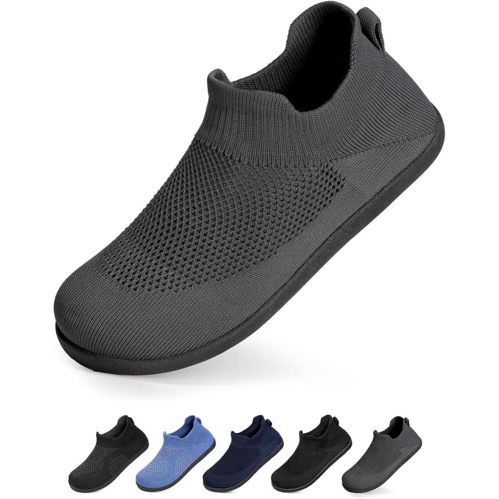 EverFoams Women’s Comfy Sock Weaving Style Loafer Slipper with Ultra Soft Rubber Sole Anti Slip Indoor and Oudoor House Shoes(Dark Gull Grey)