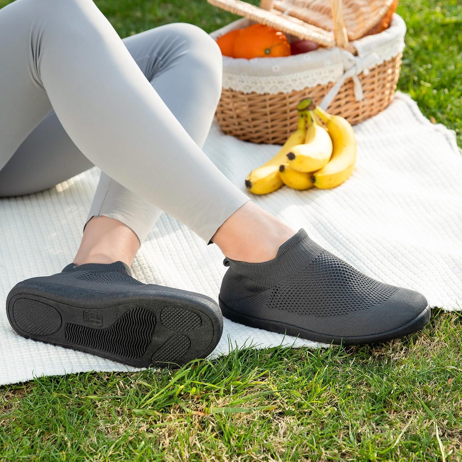 EverFoams Women’s Comfy Sock Weaving Style Loafer Slipper with Ultra Soft Rubber Sole Anti Slip Indoor and Oudoor House Shoes(Dark Gull Grey)