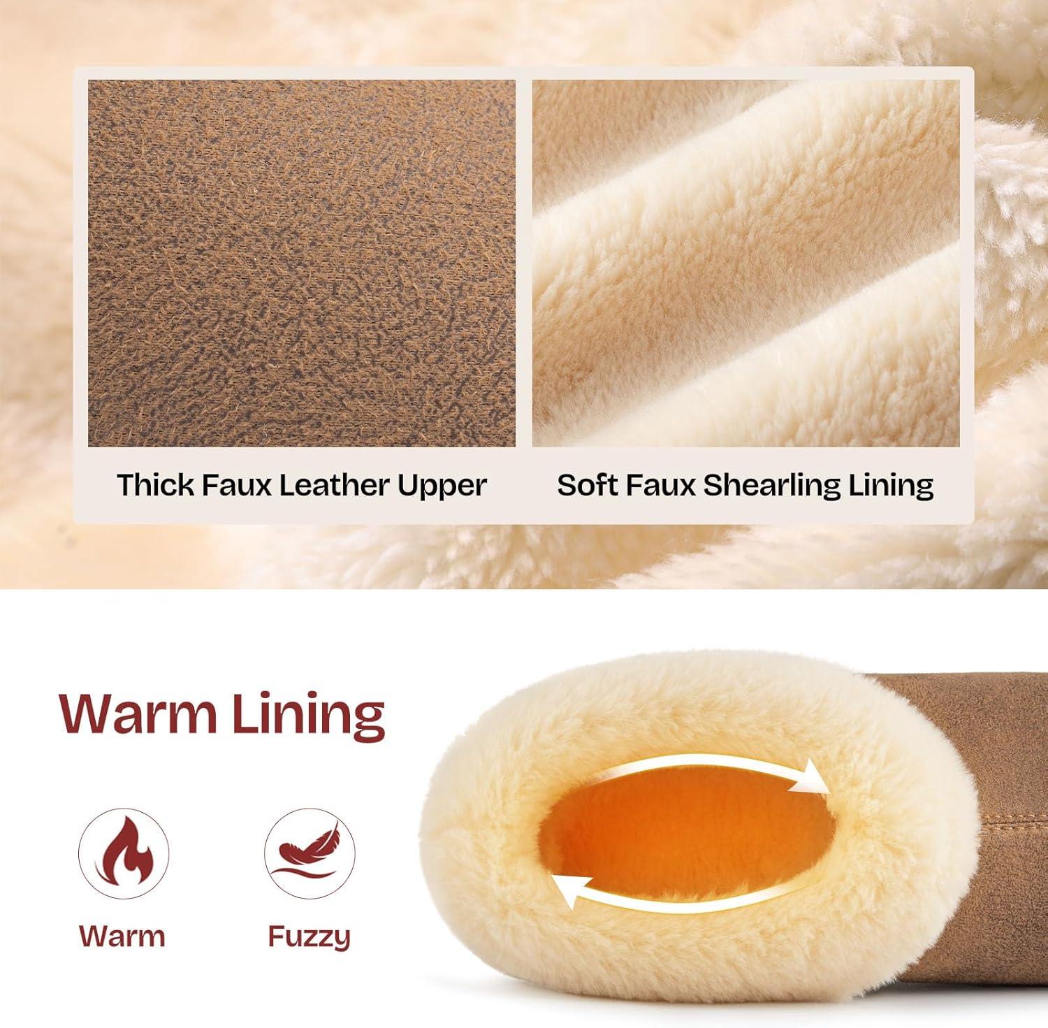 EverFoams Women’s Microsuede Cozy Memory Foam Winter Slippers with Fuzzy Faux Fur Collar and Indoor Outdoor Rubber Sole(Tan)