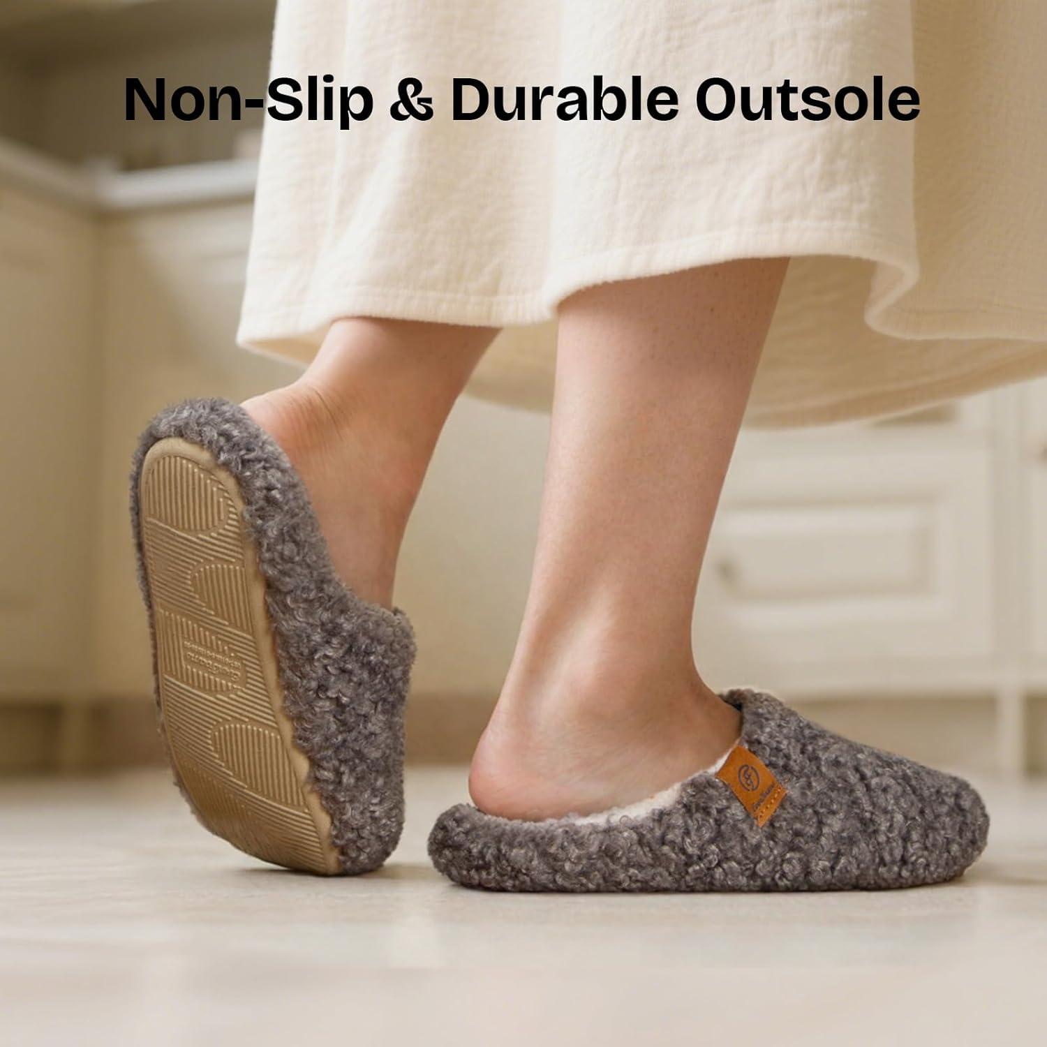EverFoams Women’s Fuzzy Slip-on Slippers Soft Comfy Memory Foam Indoor House Shoes(Grey)