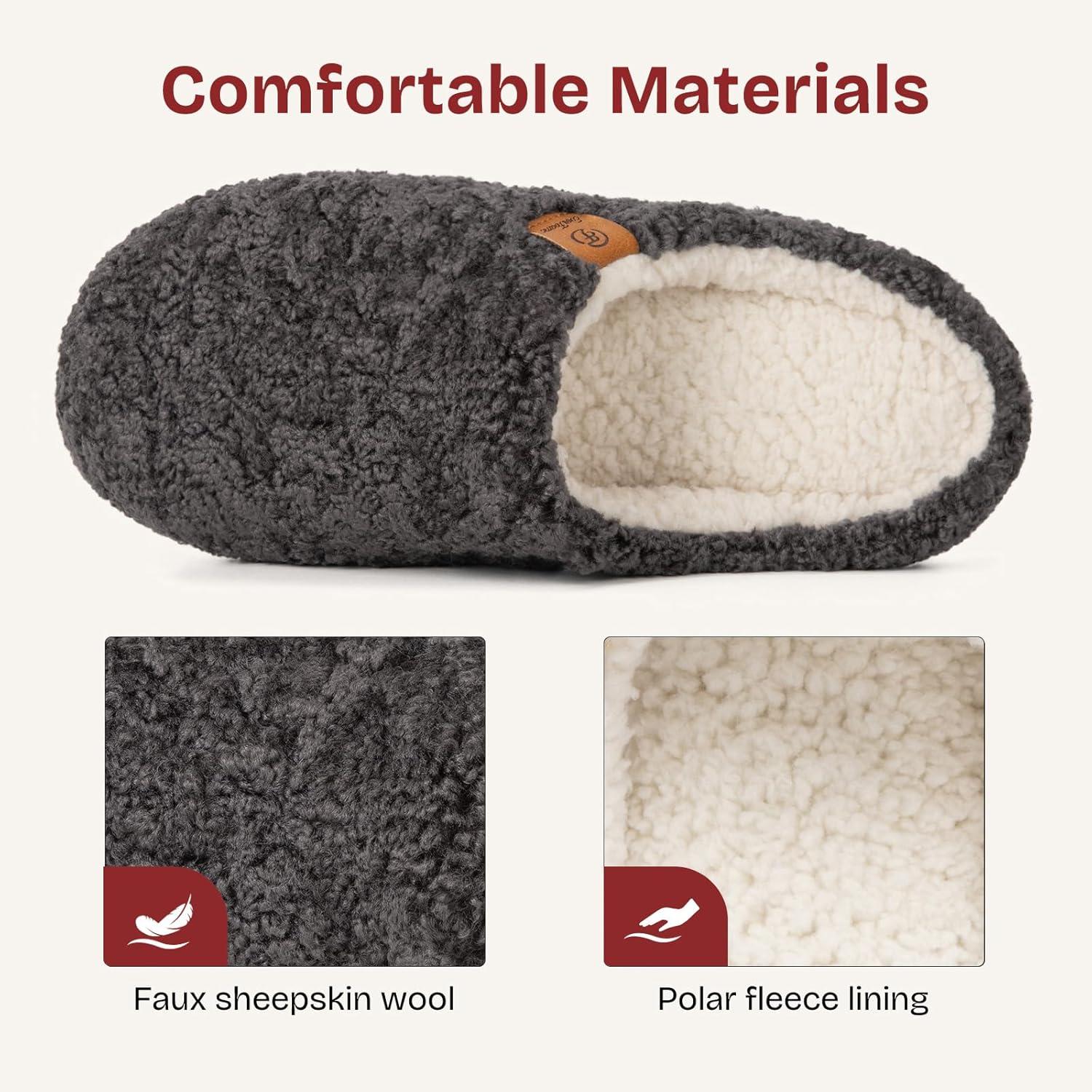 EverFoams Women’s Fuzzy Slip-on Slippers Soft Comfy Memory Foam Indoor House Shoes(Dark Grey)