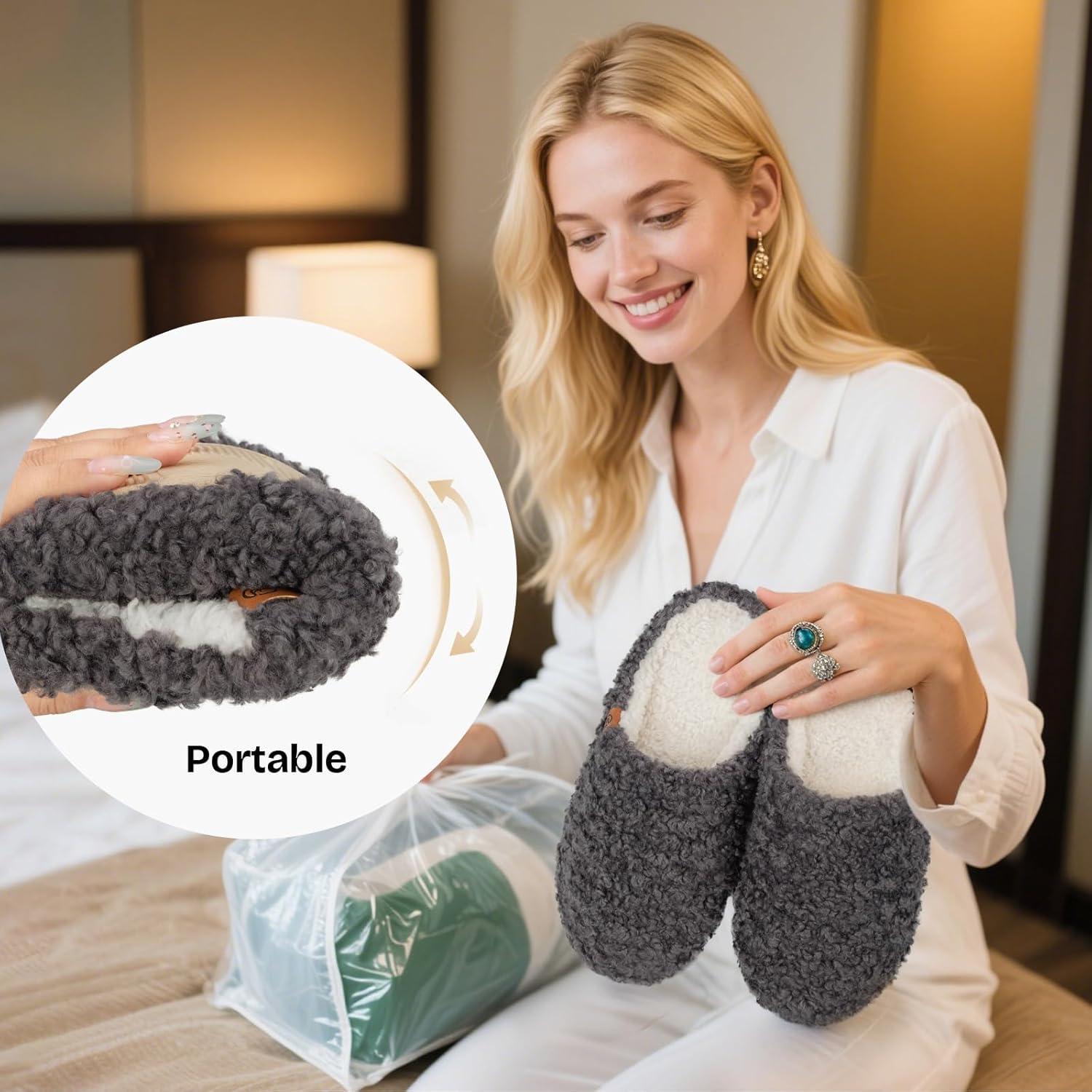EverFoams Women’s Fuzzy Slip-on Slippers Soft Comfy Memory Foam Indoor House Shoes(Dark Grey)