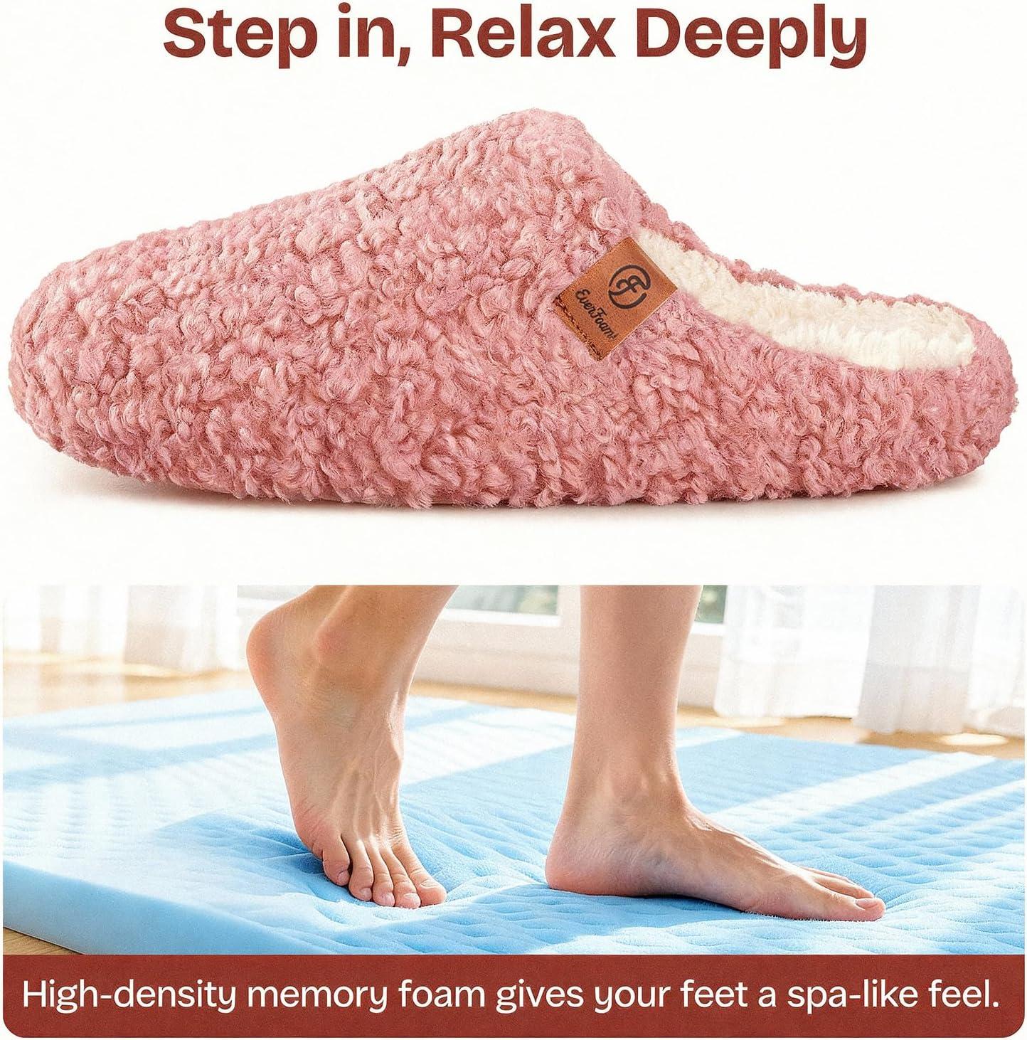 EverFoams Women’s Fuzzy Slip-on Slippers Soft Comfy Memory Foam Indoor House Shoes(Dusky Pink)