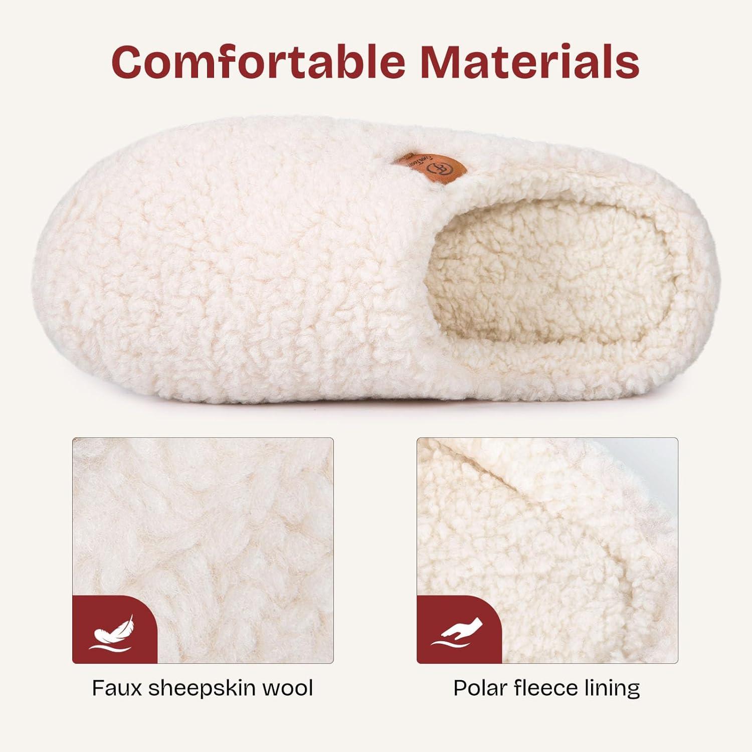 EverFoams Women’s Fuzzy Slip-on Slippers Soft Comfy Memory Foam Indoor House Shoes(Beige)