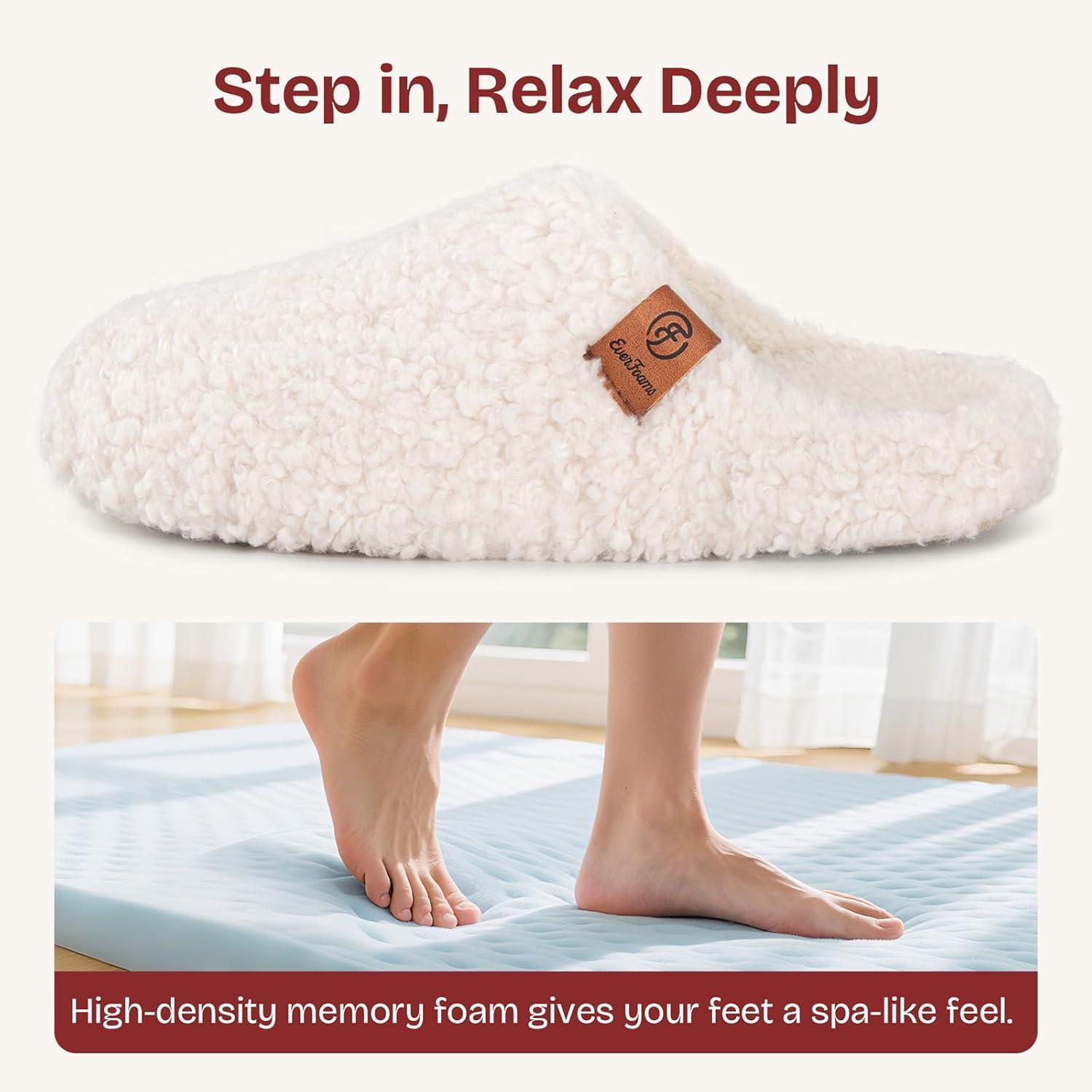 EverFoams Women’s Fuzzy Slip-on Slippers Soft Comfy Memory Foam Indoor House Shoes(Beige)