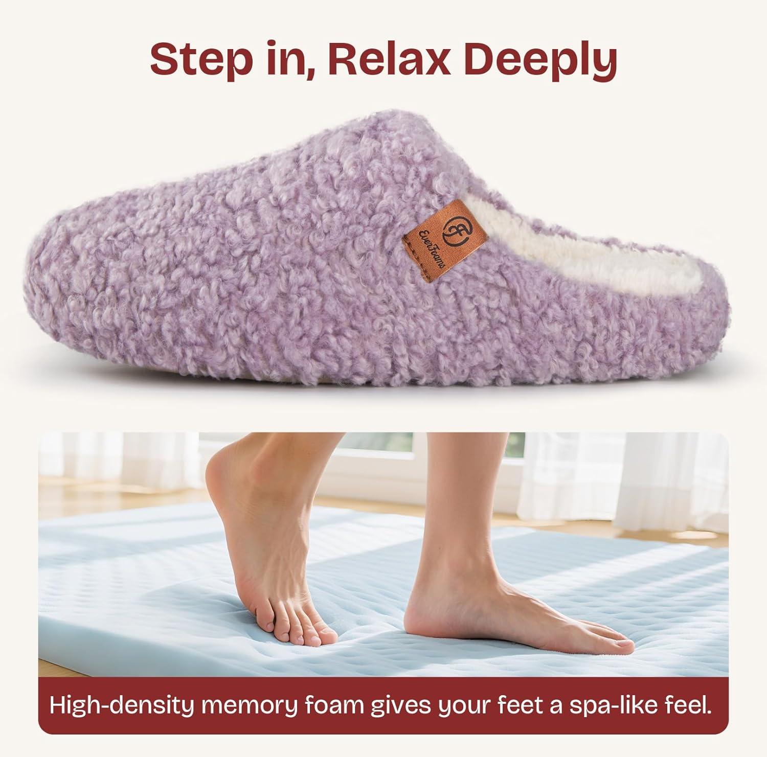 EverFoams Women’s Fuzzy Slip-on Slippers Soft Comfy Memory Foam Indoor House Shoes(Purple)