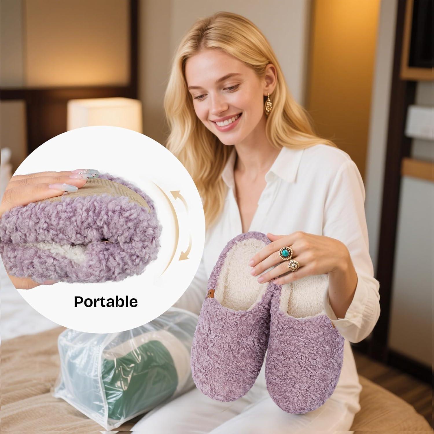 EverFoams Women’s Fuzzy Slip-on Slippers Soft Comfy Memory Foam Indoor House Shoes(Purple)