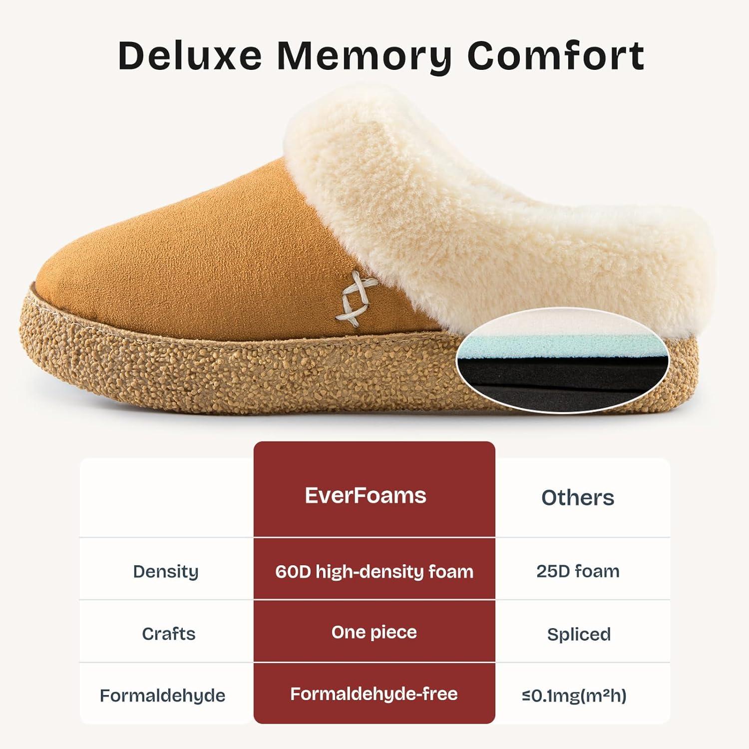 EverFoams Women’s Microsuede Slippers Comfy Memory Foam Non-slip Indoor House Shoes with Fuzzy Collar(Chestnut)