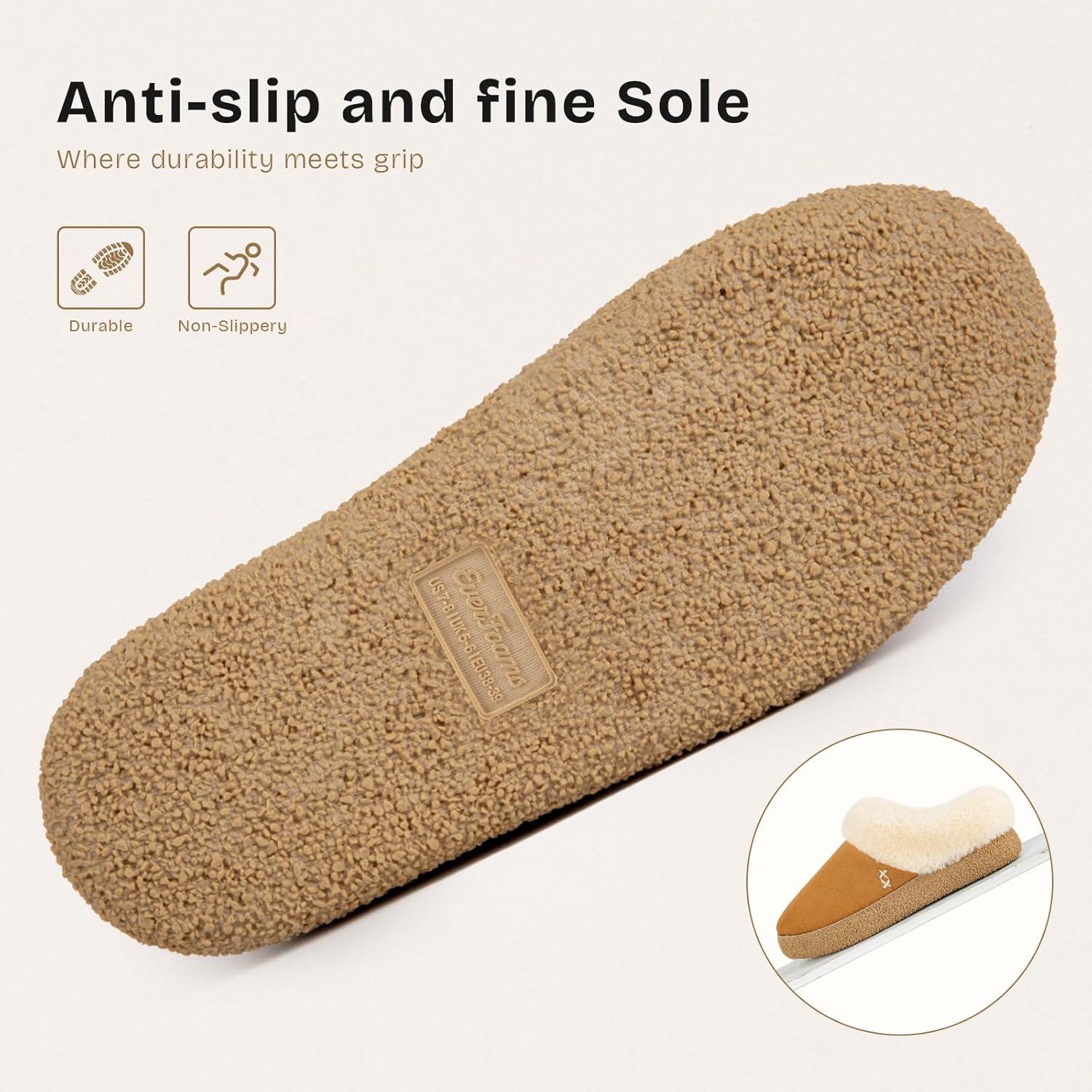 EverFoams Women’s Microsuede Slippers Comfy Memory Foam Non-slip Indoor House Shoes with Fuzzy Collar(Chestnut)