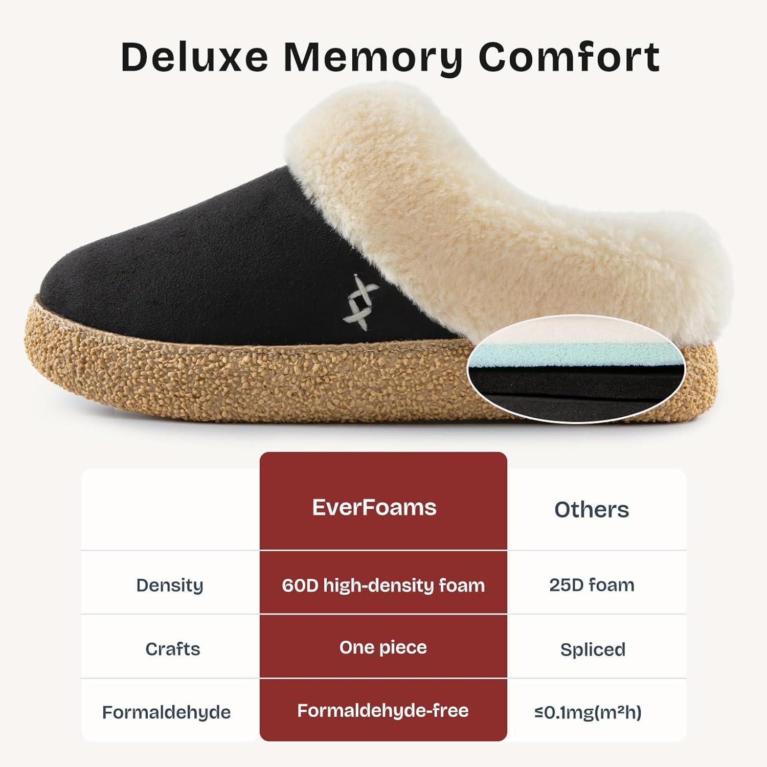EverFoams Women’s Microsuede Slippers Comfy Memory Foam Non-slip Indoor House Shoes with Fuzzy Collar(Ink Black)